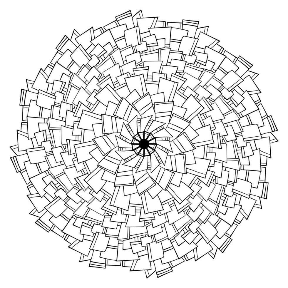 Simple outline mandala with rectangular motifs, creative zen coloring page for activity and design vector