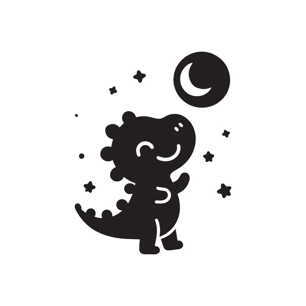 A black and white illustration of a dinosaur with stars vector
