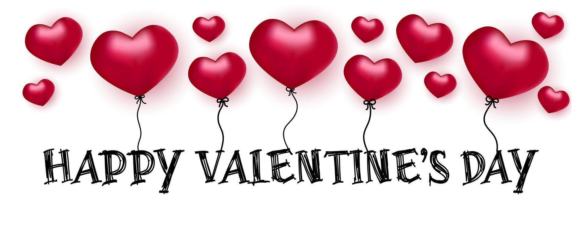 Happy Valentine's day horizontal background with 3d hearts and text. Modern editable template for romantic card, poster or web banner. vector