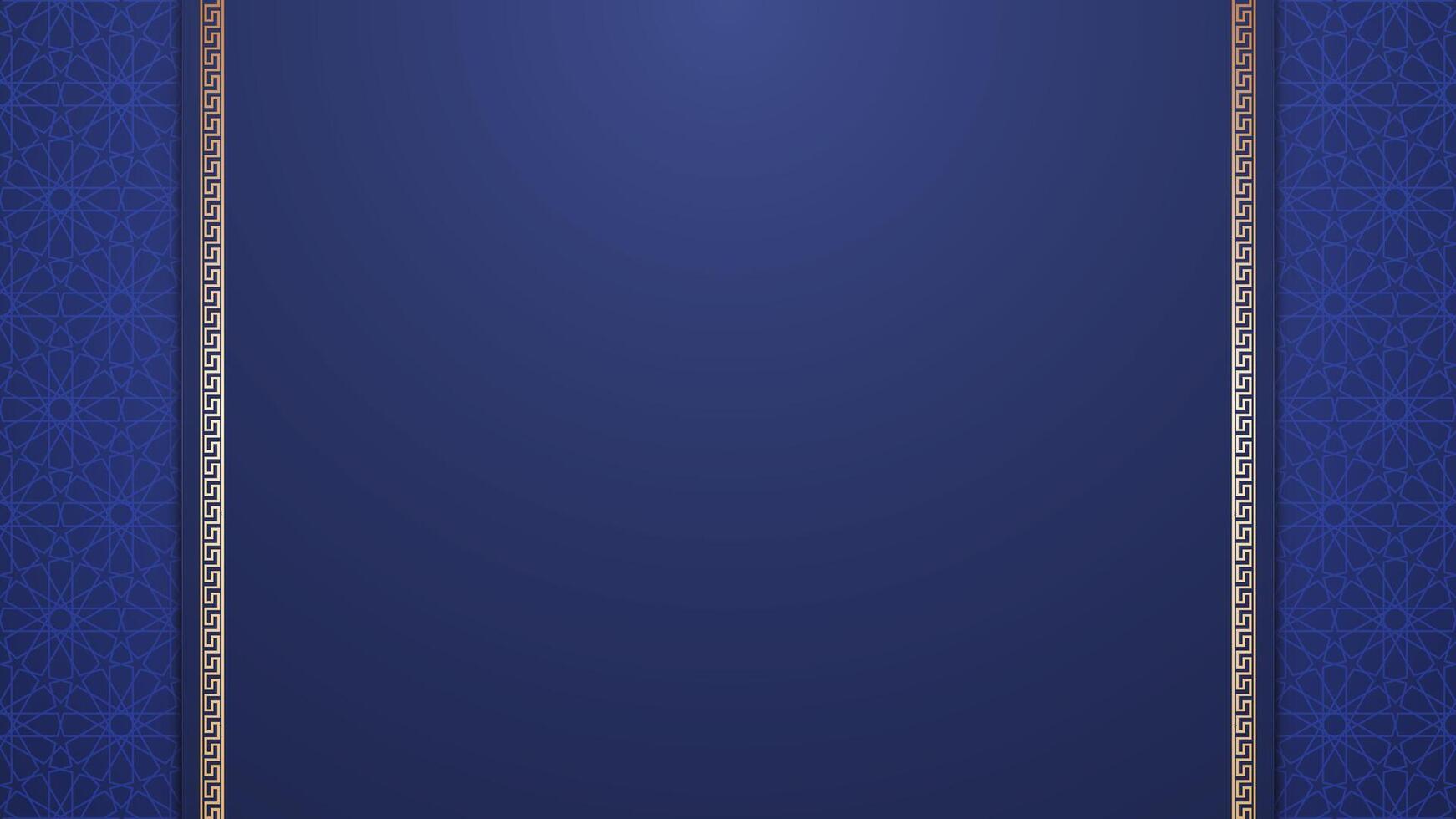 Simple Backdrop Design Of Luxurious Navy Blue Horizontal Background with Subtle Stars Like Rosette And Gold Accents vector