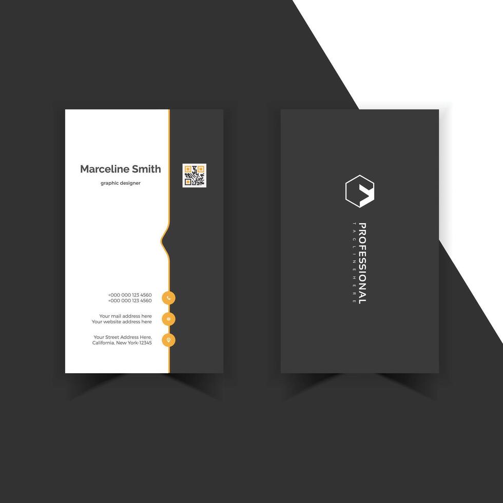 Simple vertical Size Unique style New Black and Yellow white Business card Design Template vector