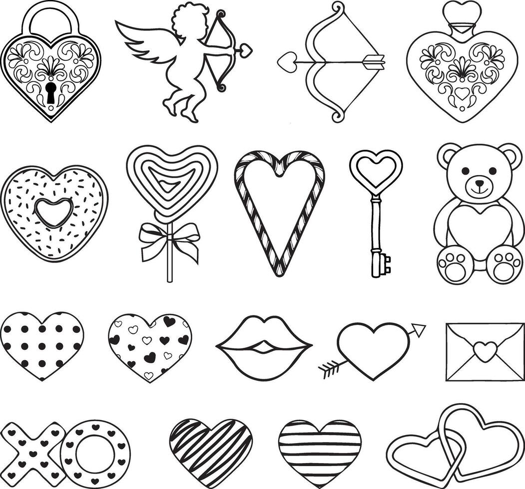 set of valentine's day doodles vector