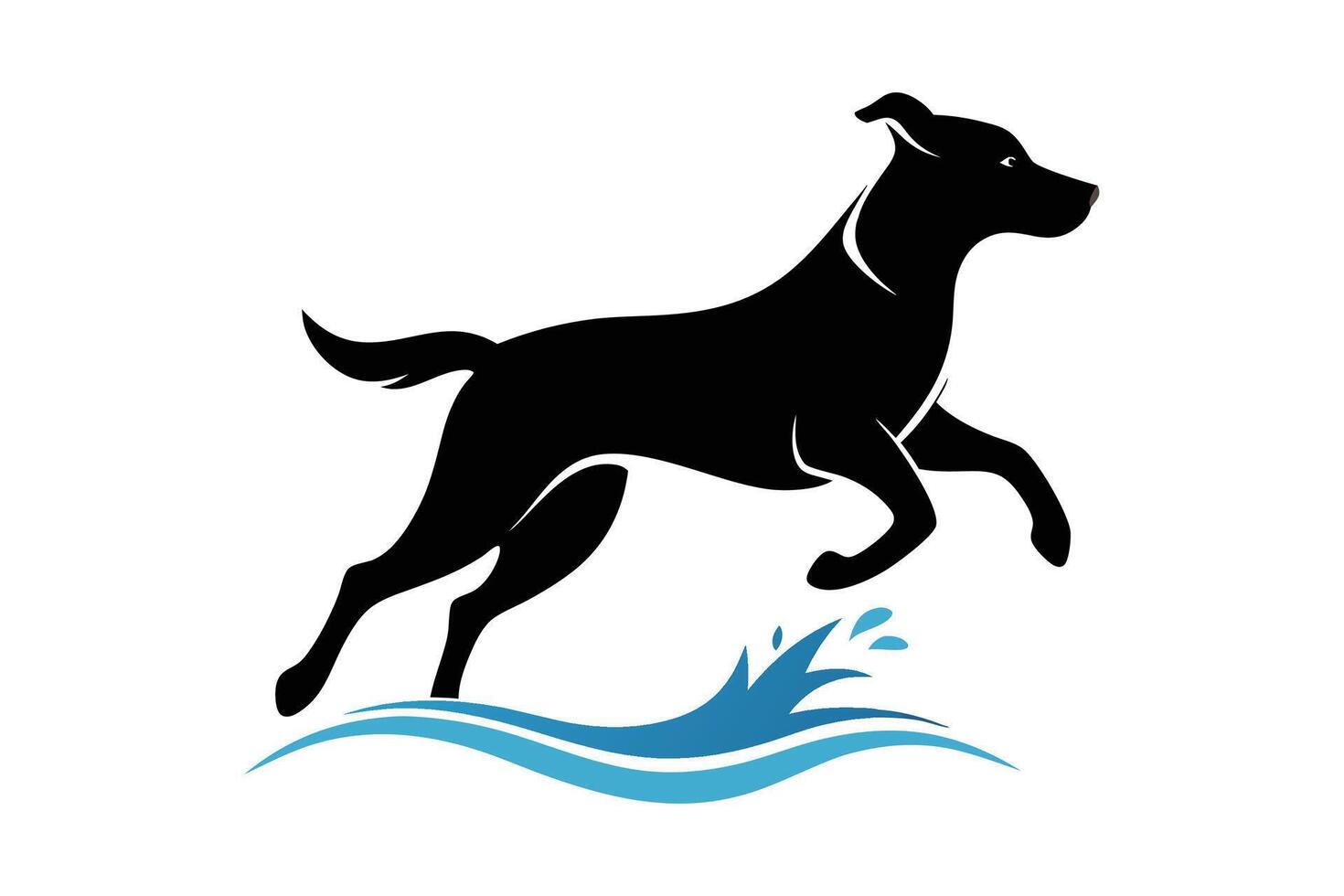 silhouette of a Labrador Retriever jumping through water splashes vector