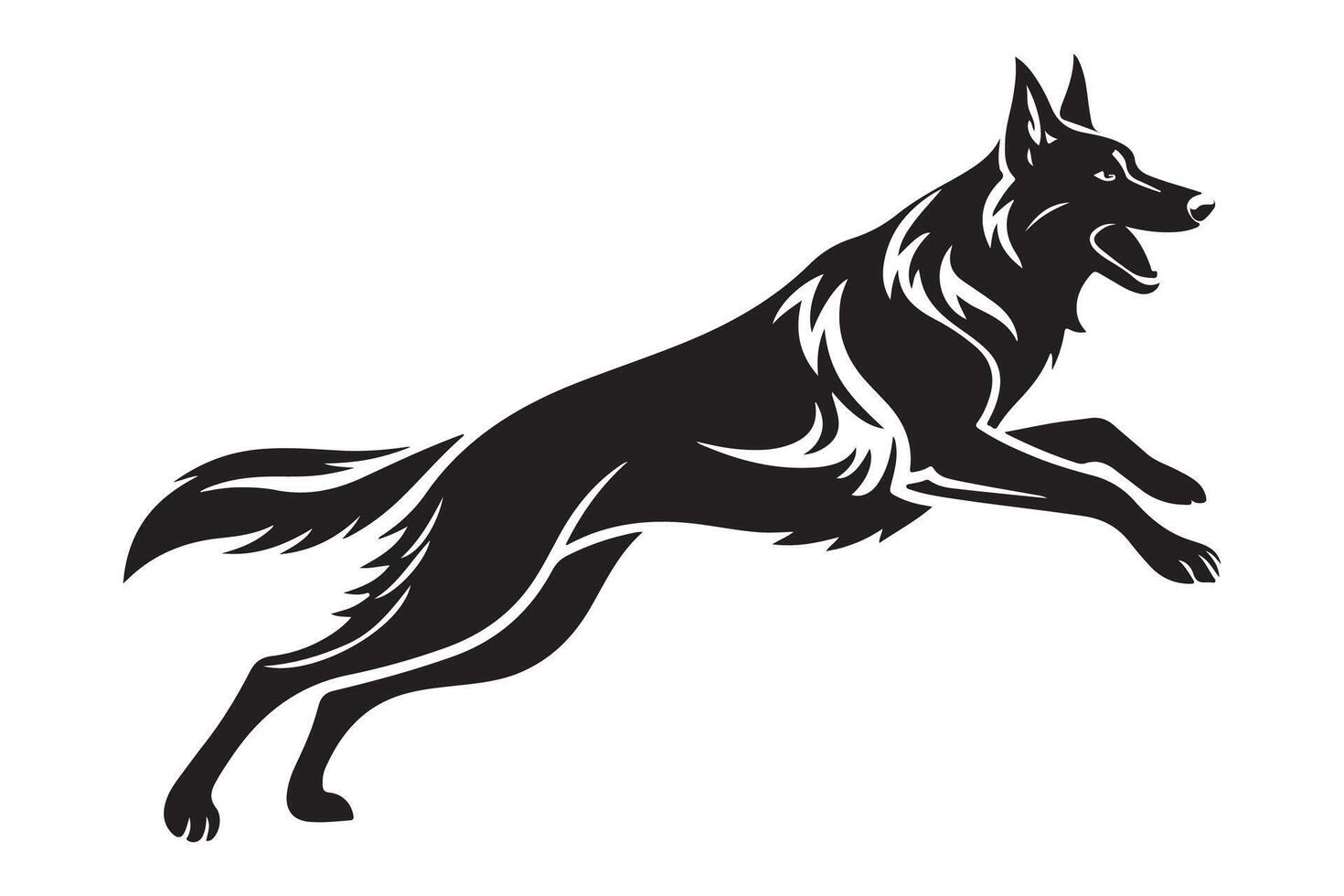 Energetic German Shepherd Silhouette - Leaping Dog Illustration vector