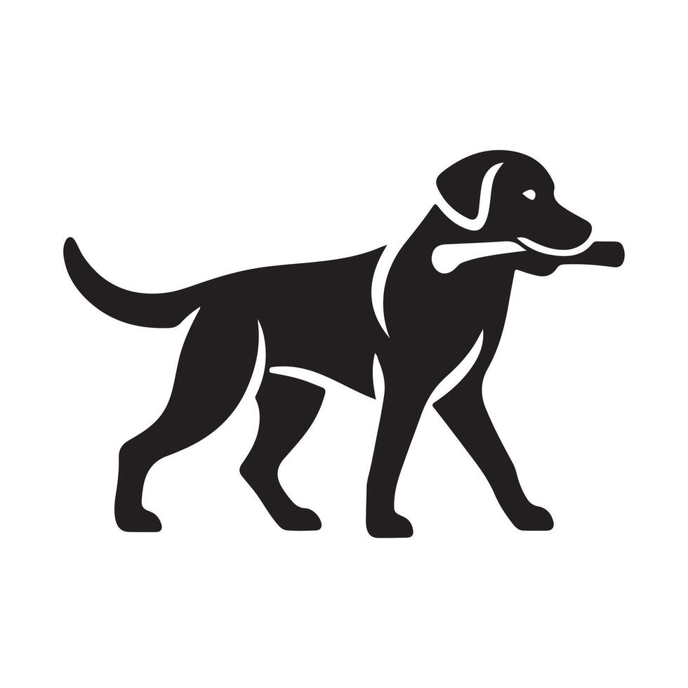 silhouette of a Labrador Retriever in a striking pose, such as Carrying a stick in its mouth attentively vector
