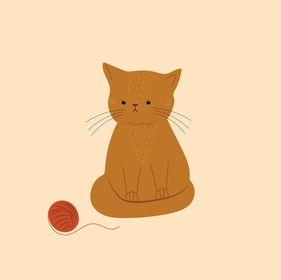 Orange cat with yarn ball vector