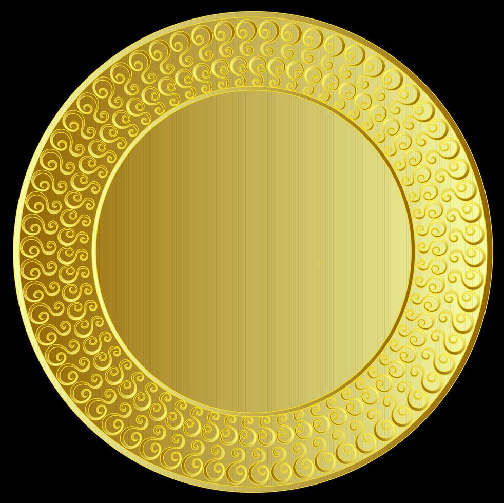 Golden round frame decorated with an original pattern on a black background vector