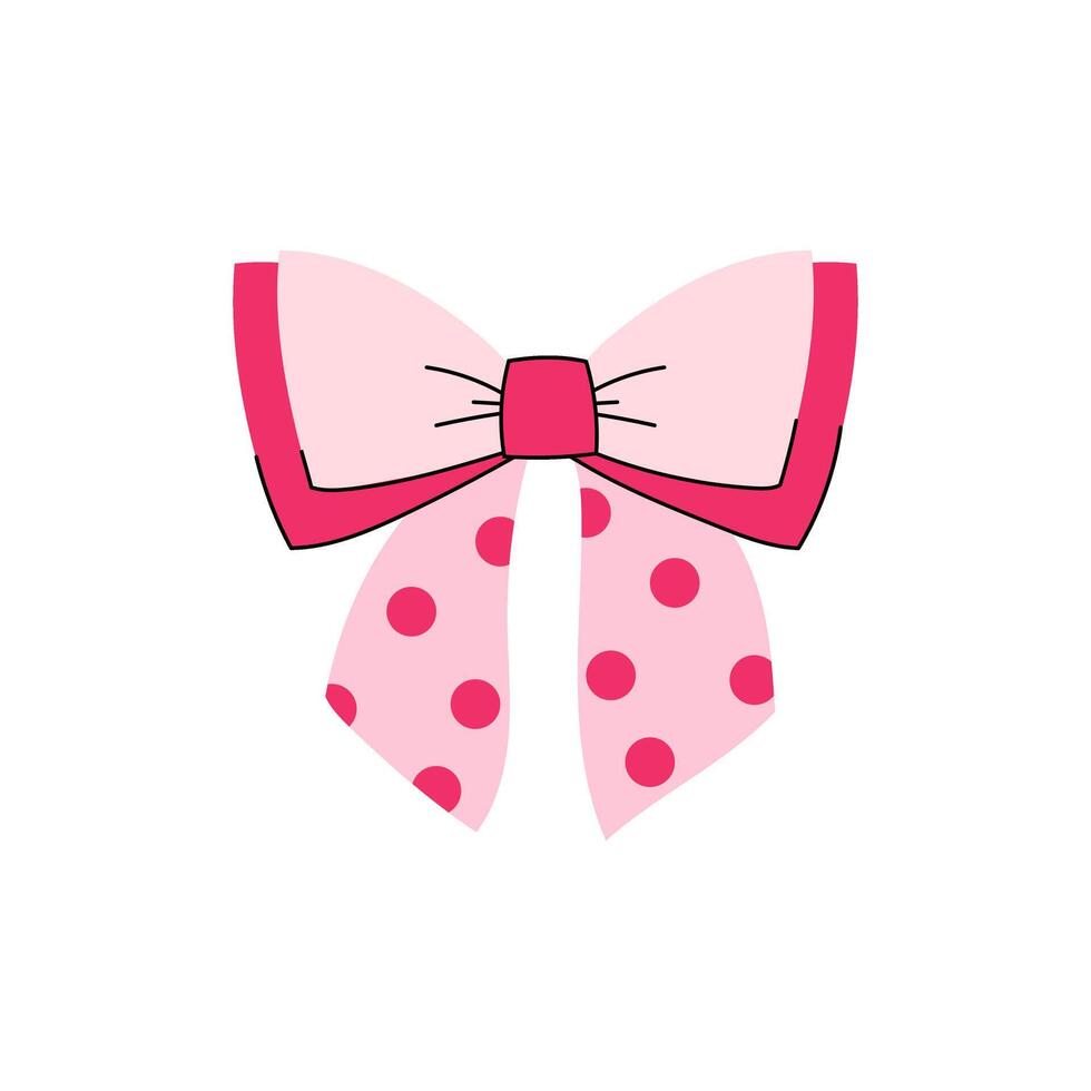 Stylish coquette pink bow illustration featuring playful polka dots and vintage charm for feminine designs vector
