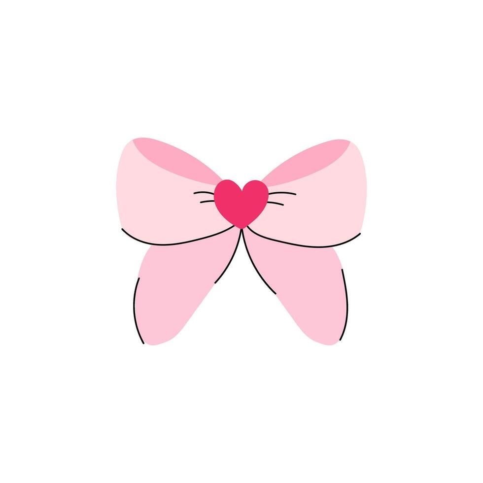 Sweet pink ribbon bow with a heart centerpiece ideal for festive and elegant decorations. vector