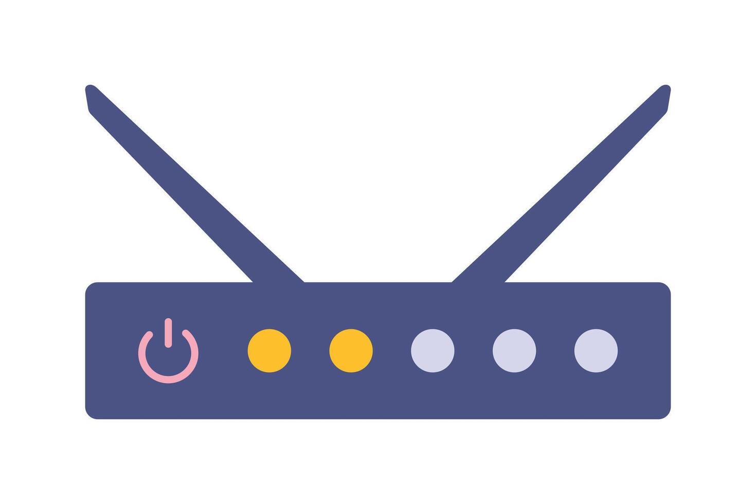 Router, Wi-Fi equipment with power button. Modern IT Technique with two antennas and glowing indicators. Technology. Internet provider. Flat style. Isolated icon. Color image. illustration vector