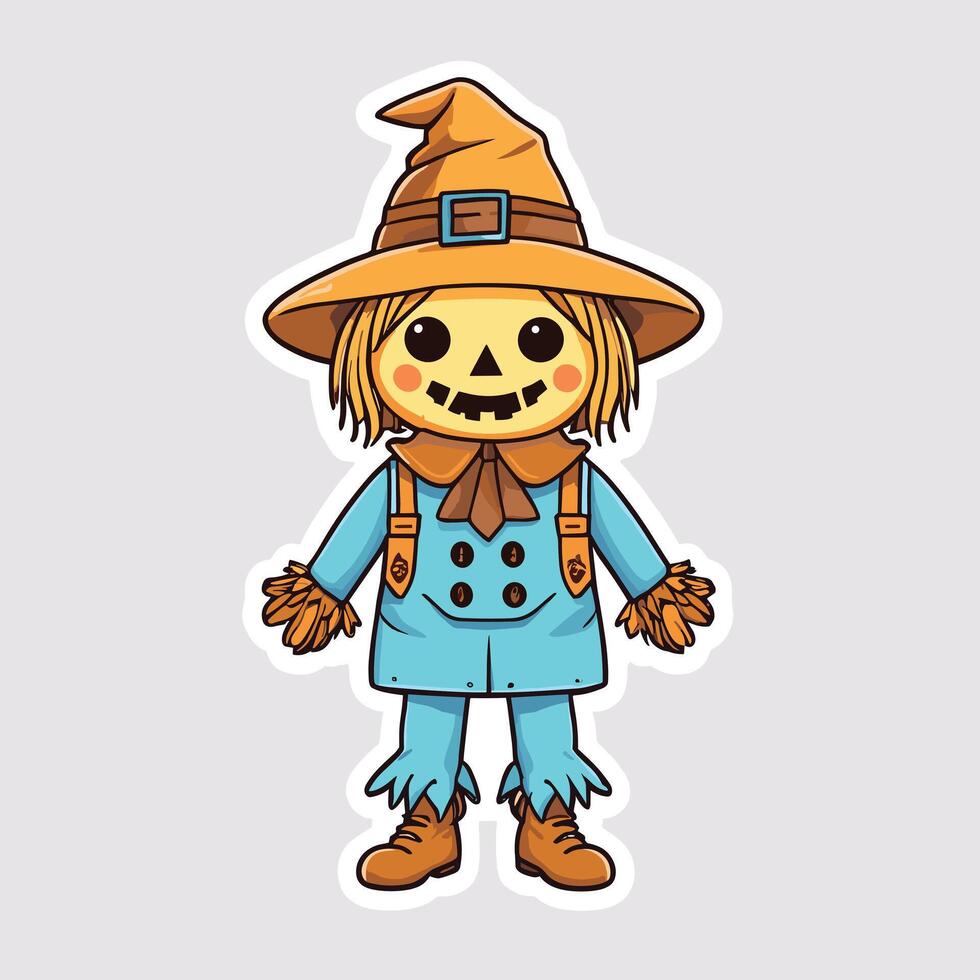 Sticker of a scarecrow with a hat and boots vector