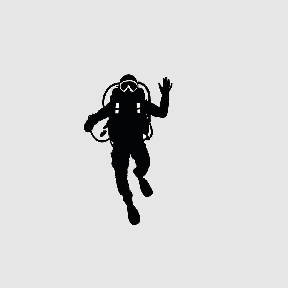 A black and white silhouette of a diver vector