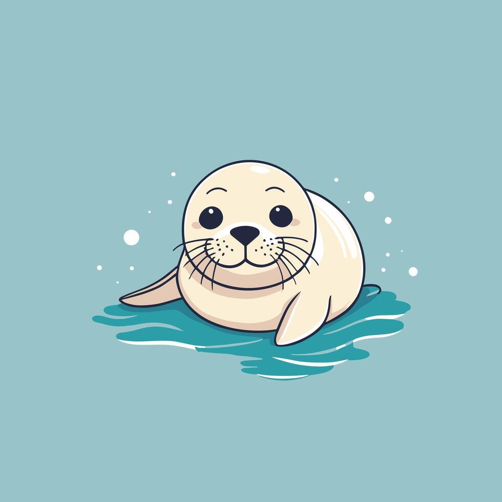A cute seal in the water with a blue background vector