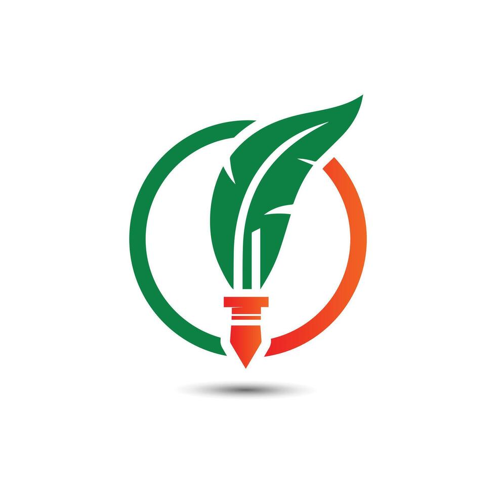 Elegant Green Feather And Pen Logo with Red Circle Design vector