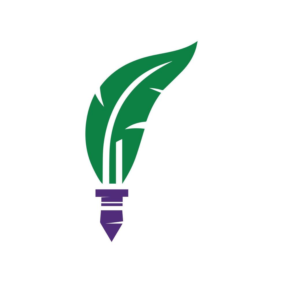 Creative Green Leaf Quill Logo on White Background vector