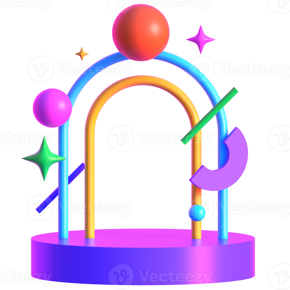 Retro Futuristic Neon Archway of Colors Podium 3D Render png