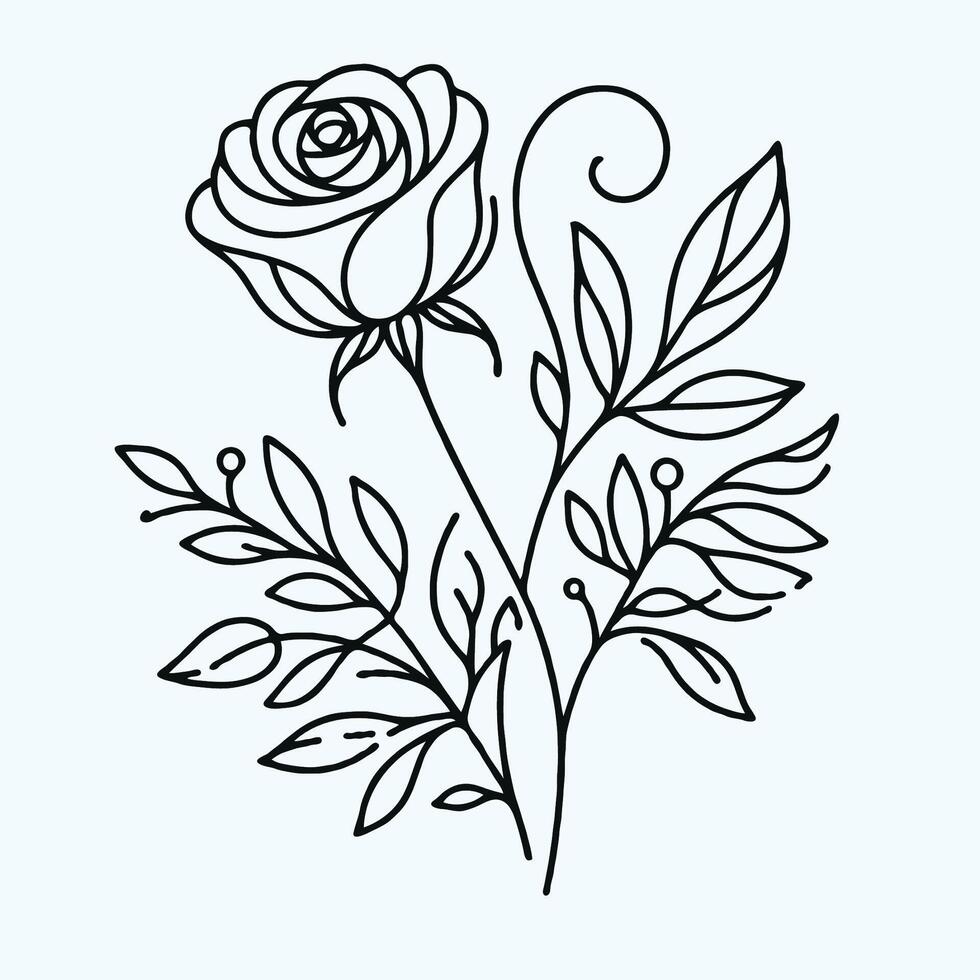 A rose is drawn in black and white on a white background vector
