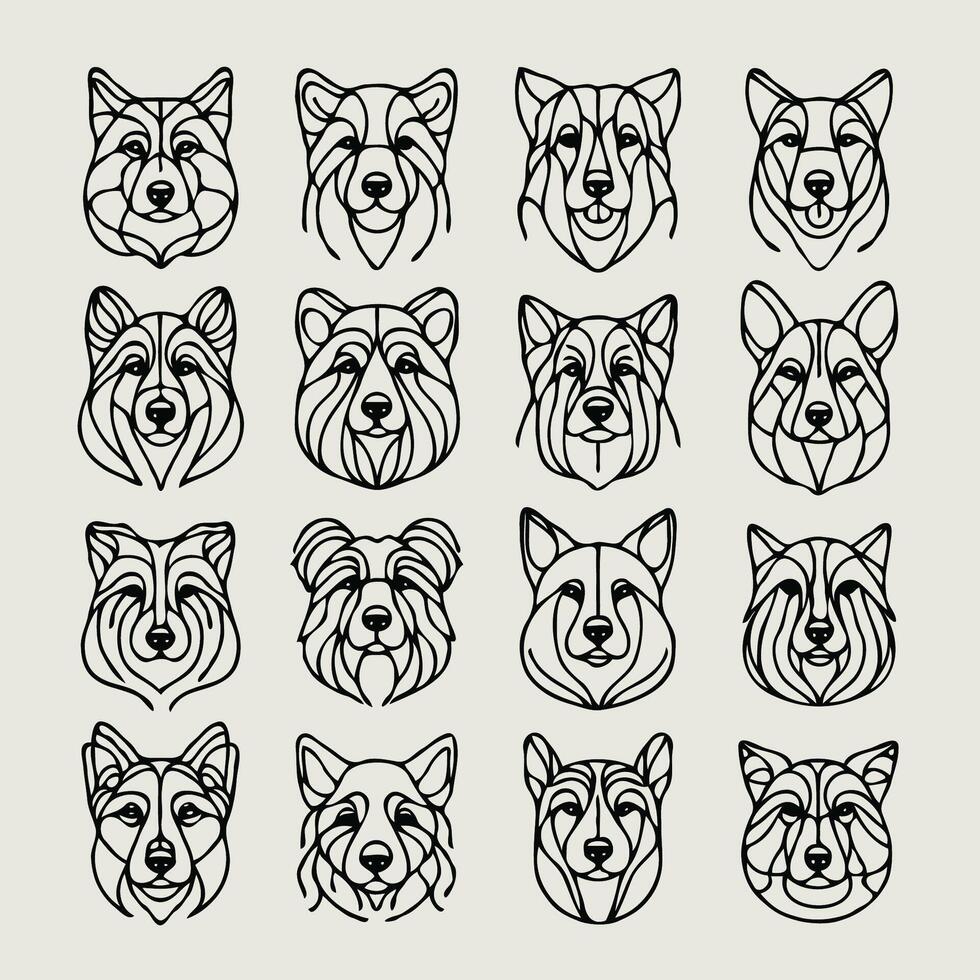 Illustrator Artwork. Set Of Hand Drawn Portraits Of Dogs. Black And White Pet Line Art Pattern, pet logo design vector