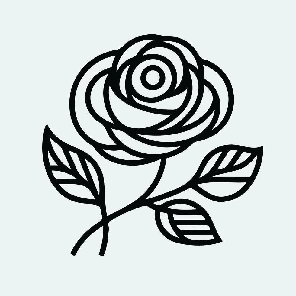 A black and white rose with leaves on it vector
