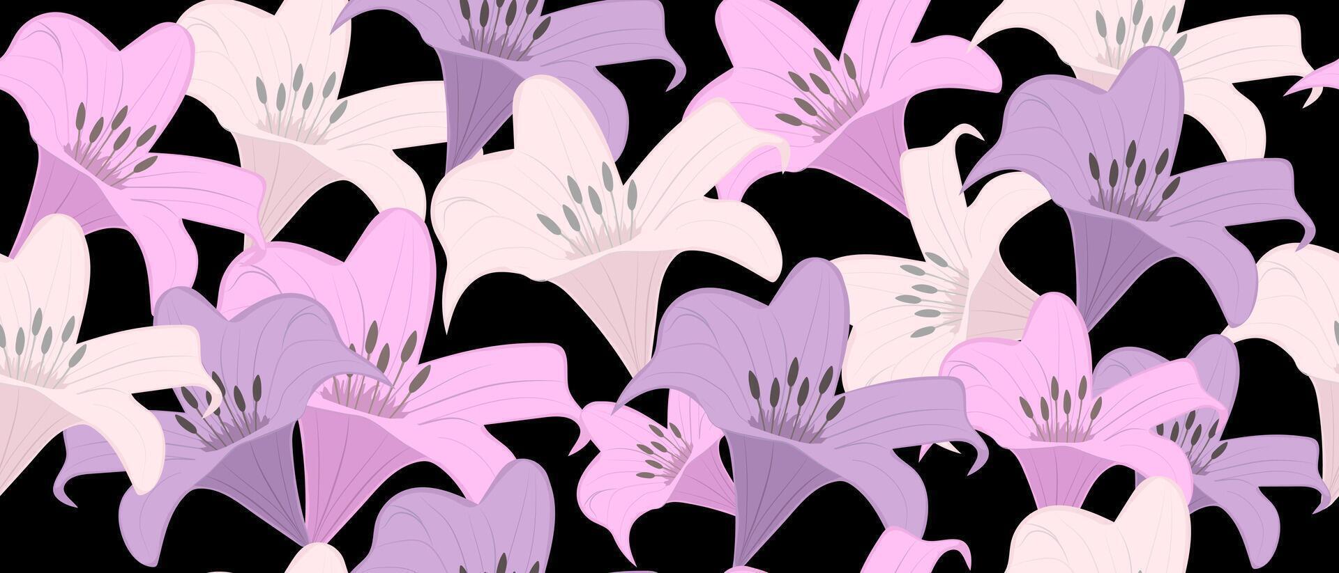 Lily flowers on a black background, seamless background. vector