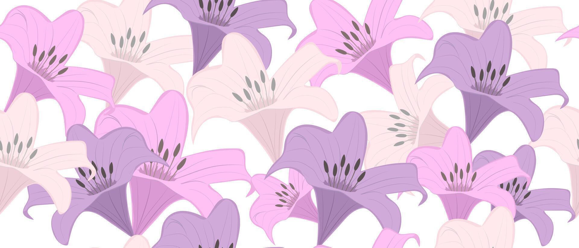 Seamless background with lily flowers. Romantic pastel background for decor, invitation, postcard, cover, fabric. vector