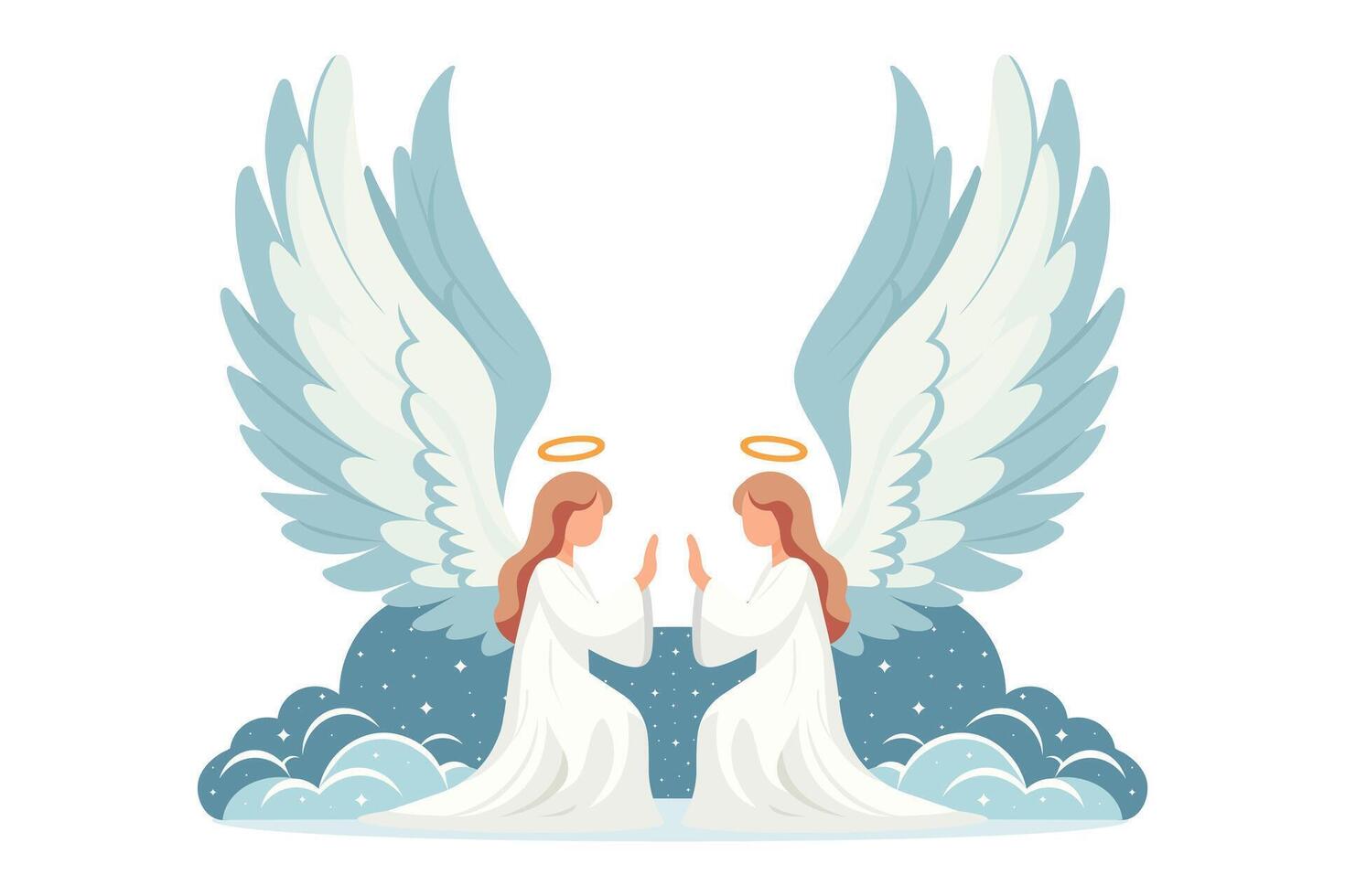 angels praying on the clouds flat illustration isolated on white background vector