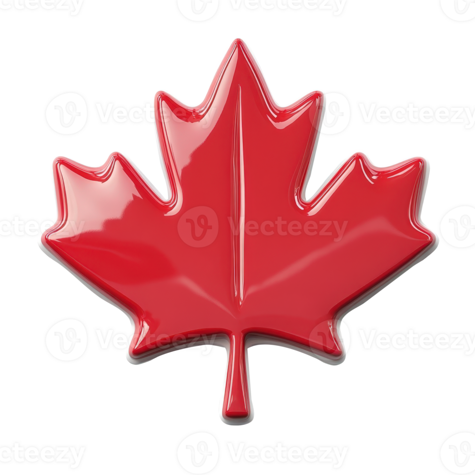 3d Red maple leaf symbolizing canada, with glossy finish and transparent background, perfect for projects related to canadian identity, culture, or patriotism png