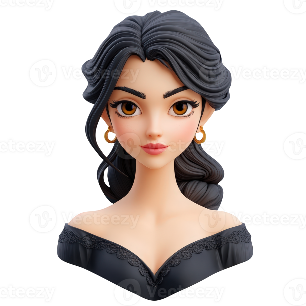 3D icon avatar cute smiling woman, cartoon hipster character, people close up portrait on isolated on transparent background png