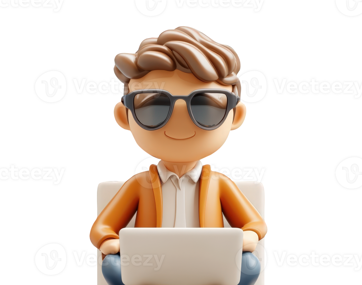 3d icon of a happy boy in winter attire and backpack, holding a laptop, on a transparent background png