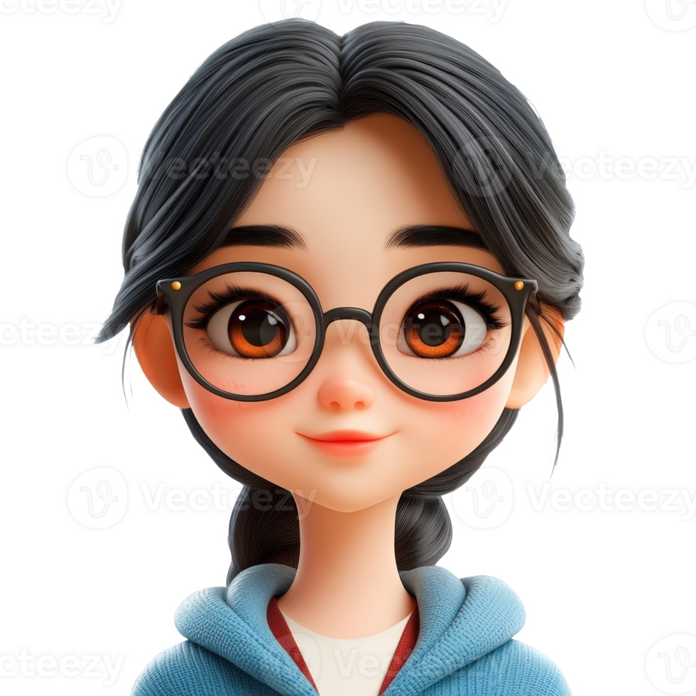 3D icon avatar cute smiling woman, cartoon hipster character, people close up portrait on isolated on transparent background png