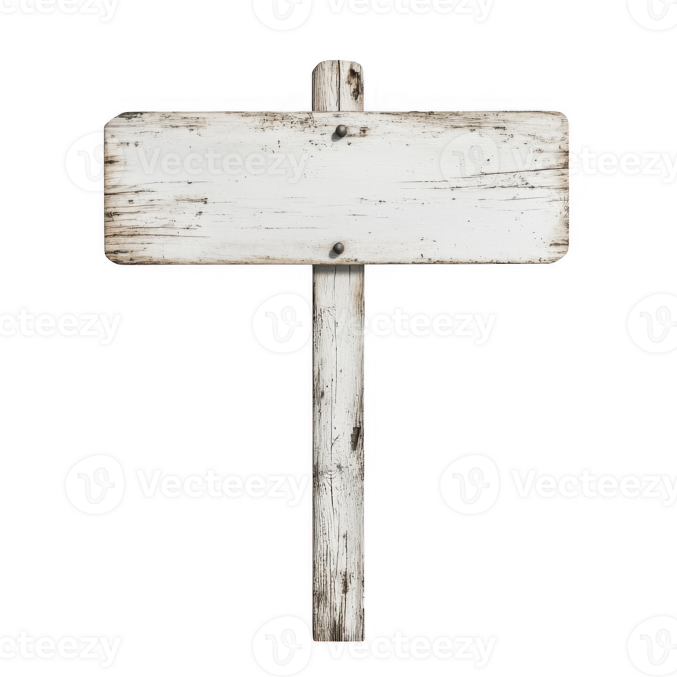 Blank weathered white wooden mockup sign isolated on transparent background, ideal for adding custom text or graphics png