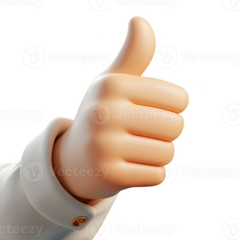 3d icon cartoon hand wearing trendy sleeve, giving thumbs up gesture against isolated on a transparent background png