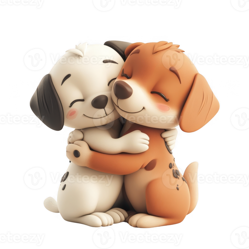 3d icon Cartoon valentine puppies dog hugging tightly, expressing canine bond and emotional connection against on isolated transparent background png