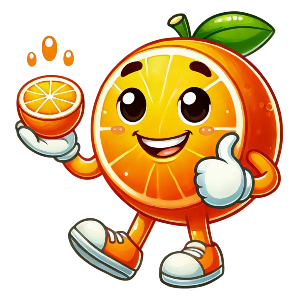 orange cartoon character holding an orange and giving a thumbs up png