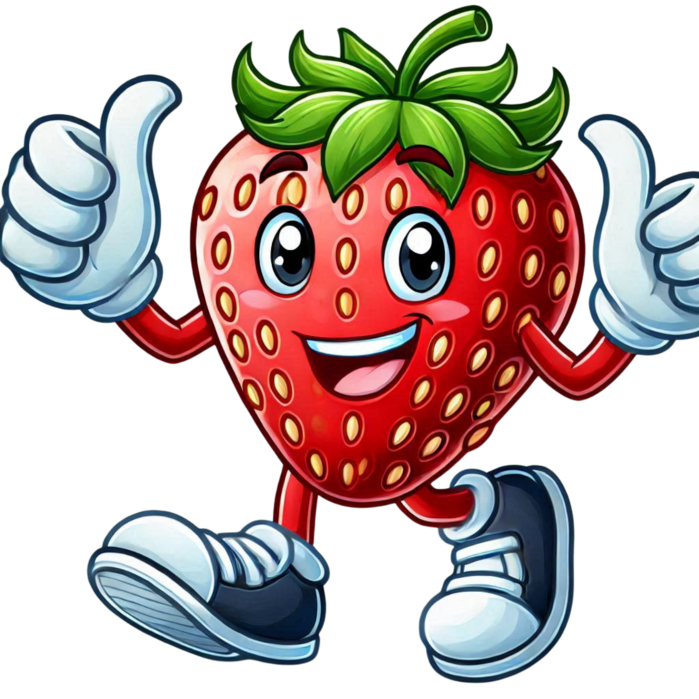 strawberry cartoon character running and giving thumbs up png
