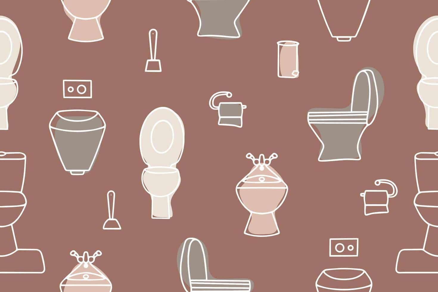 Seamless patter of toilet icons. Toilet icon line, bathroom, plumbing. Bidet line icon, toilet. illustration on Mocha Mousse Background. vector