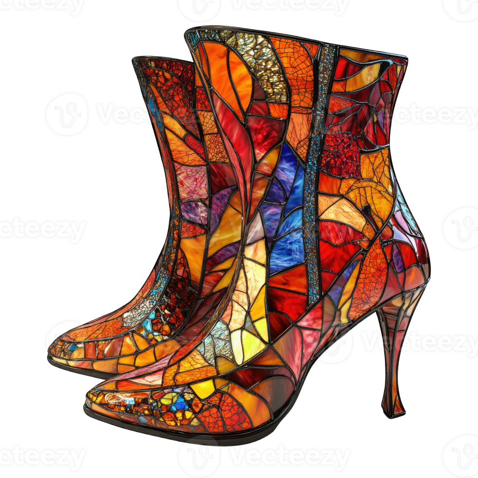 Stained glass boots with beautiful patterns, on isolated background png