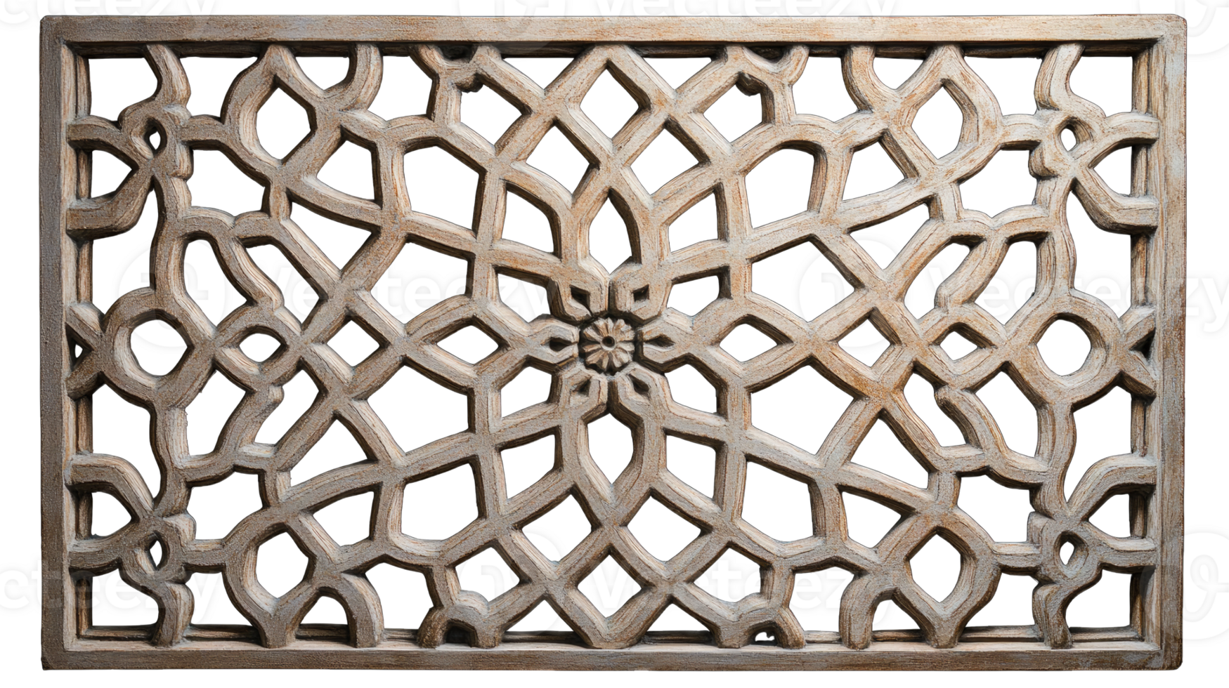 Moroccan wall with a geometric pattern, symmetrical, front view, isolated on a transparent background png