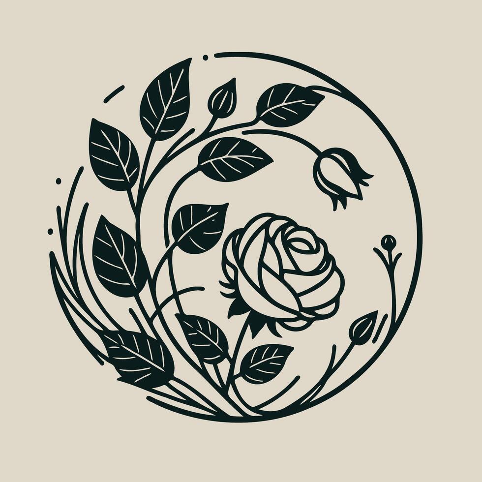A rose and leaves in a circle design vector