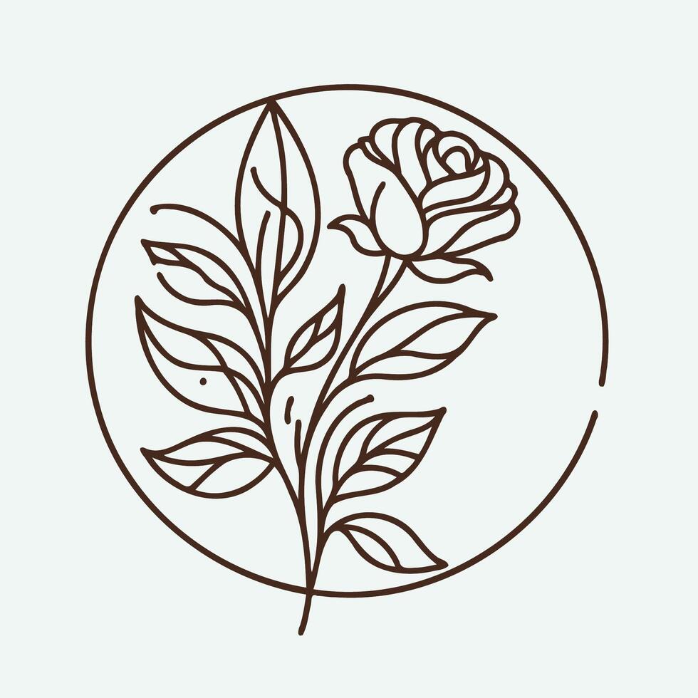A rose is drawn in a circle with leaves vector