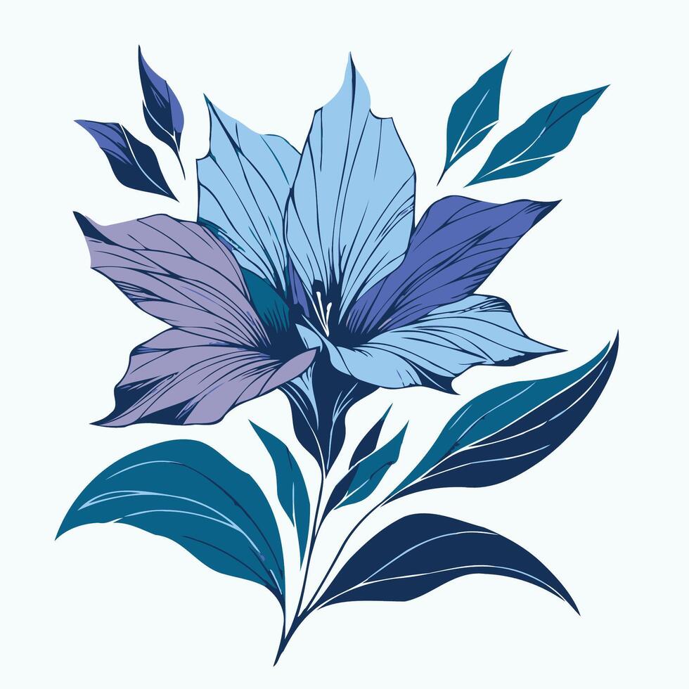 A blue flower with leaves on it vector