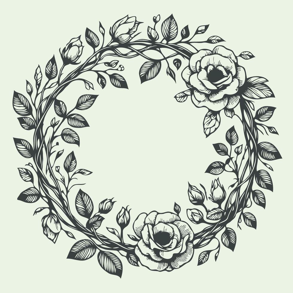 A wreath of roses and leaves in a circle vector