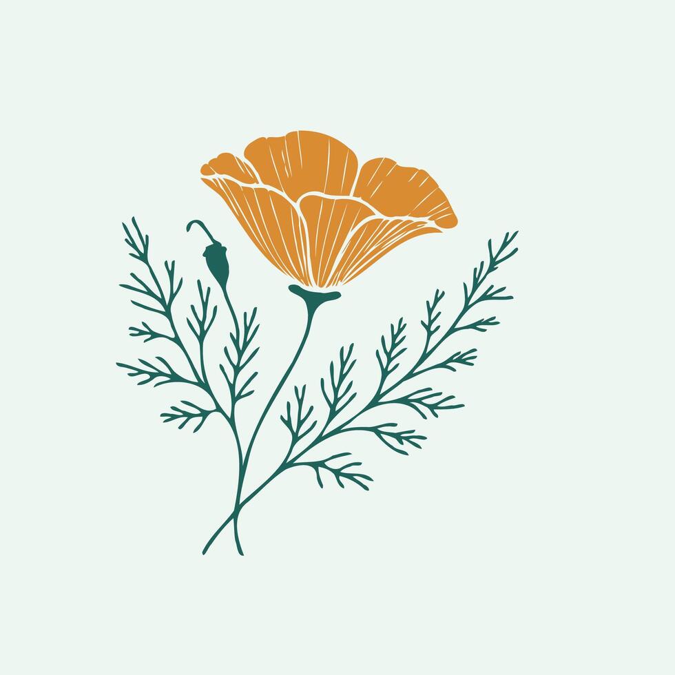 A flower with leaves and a stem on a green background vector