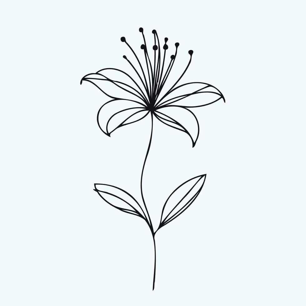 A black and white drawing of a flower, Simple Line Art vector