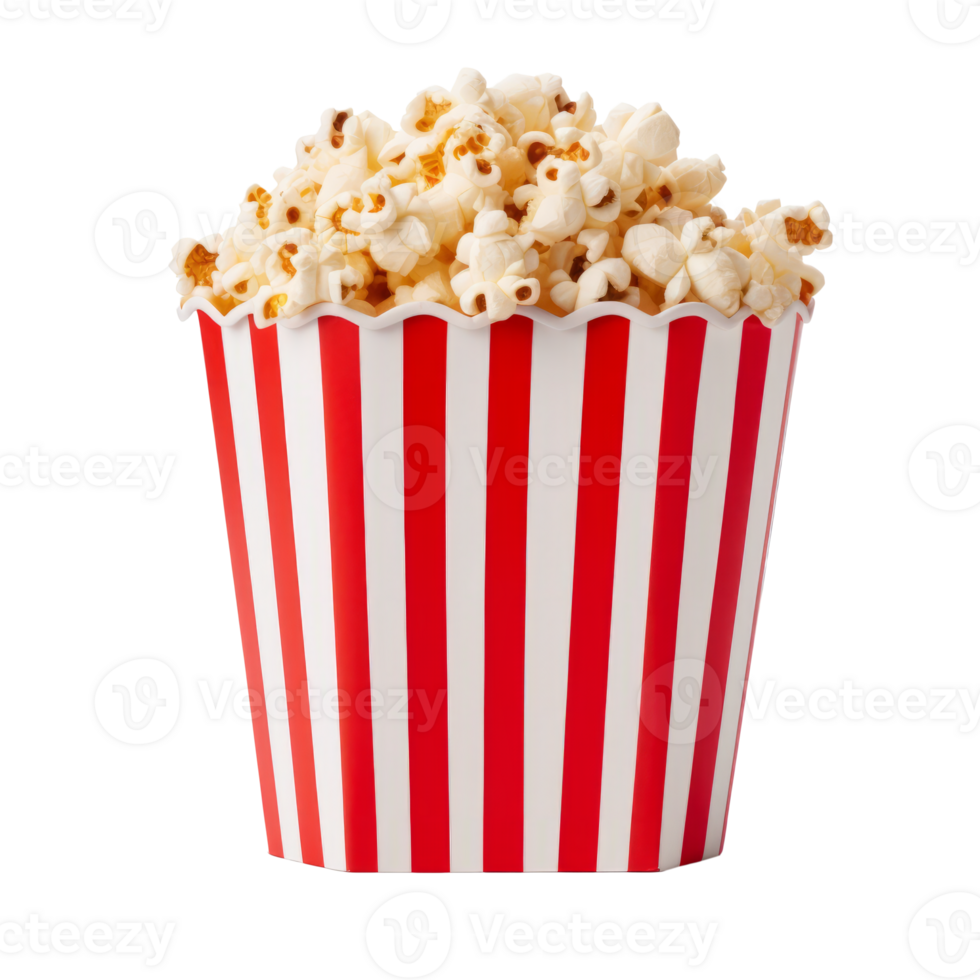 A bucket of popcorn with red and white stripes ready for movie night png