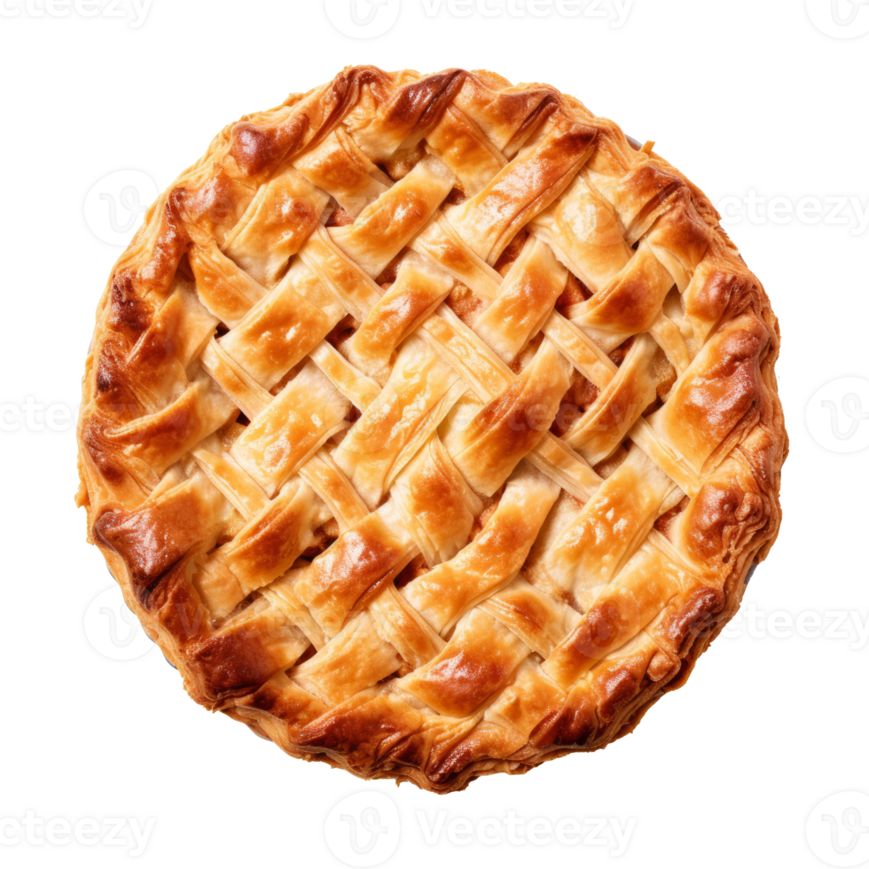 A beautifully baked lattice-top pie on a transparent background png
