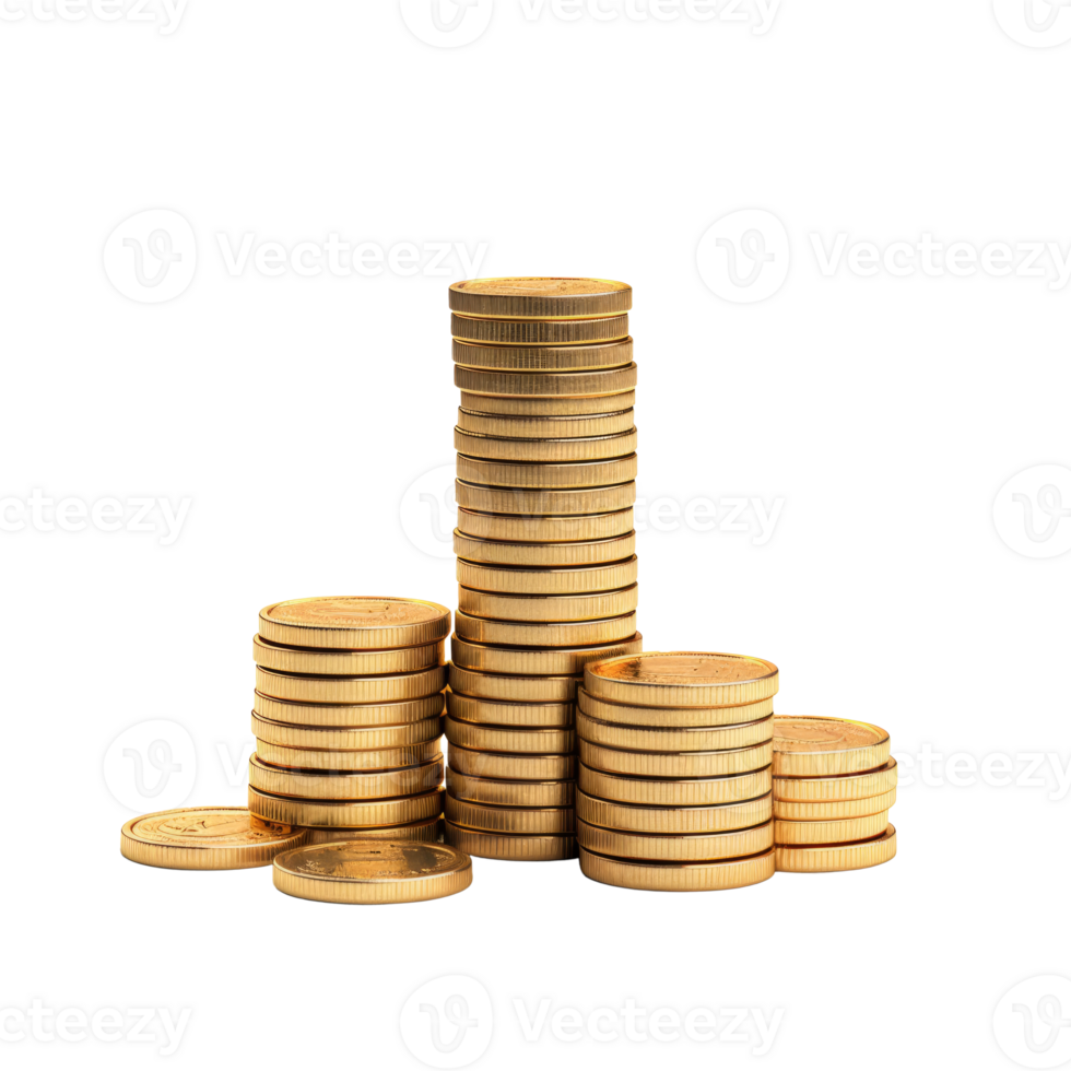 Stacks of gold coins representing wealth and financial investment png