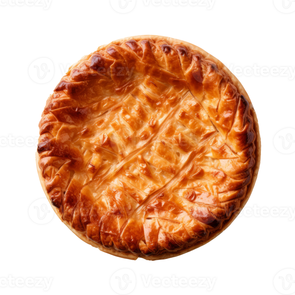A beautifully baked golden pie with a flaky crust and intricate patterns. png