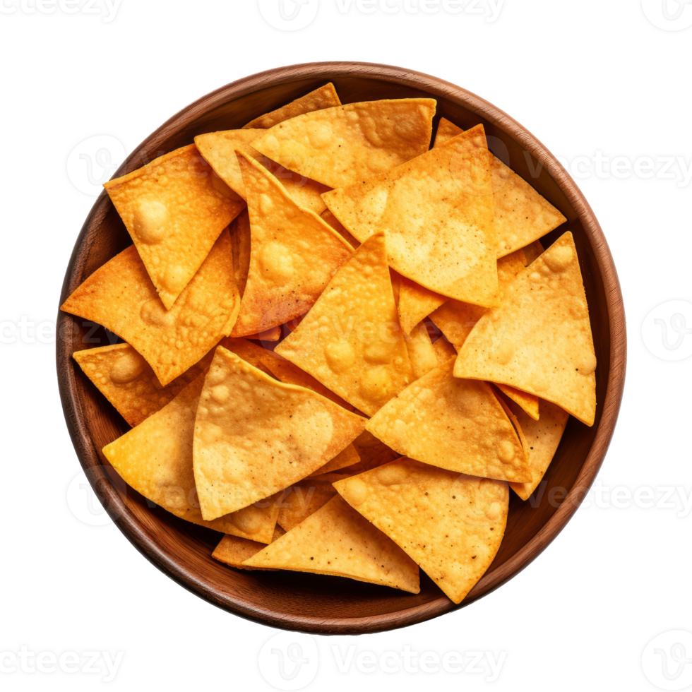 A bowl of crispy tortilla chips perfect for snacking or appetizers png