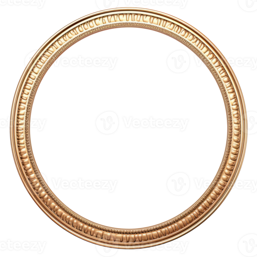 A decorative gold circular frame with intricate detailing on a transparent background png